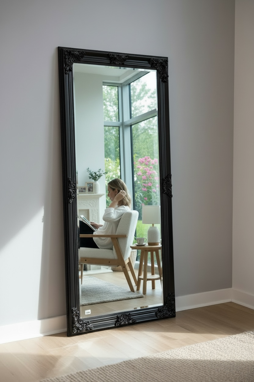 Antique Vienna Mirror - Black - 190cm x 90cm