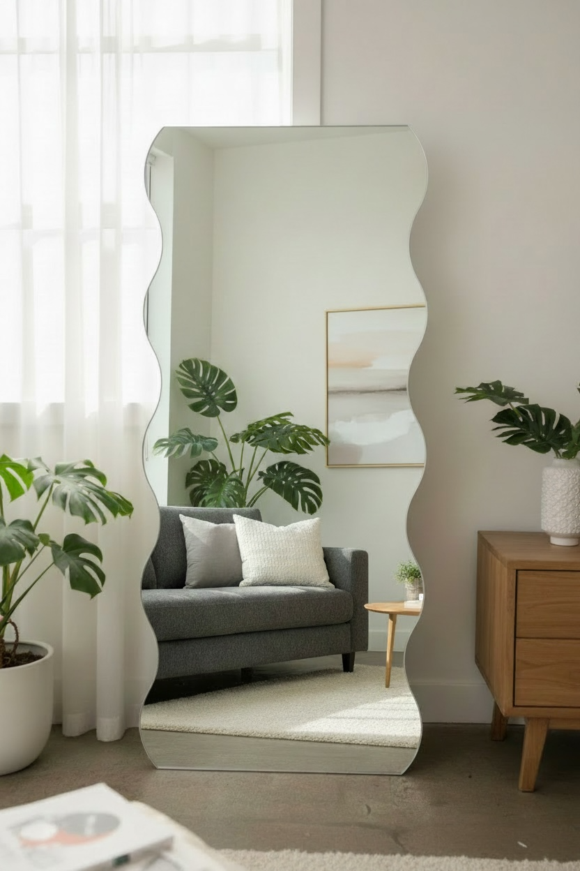 Wavy Mirror - White - 180cm x 80cm
