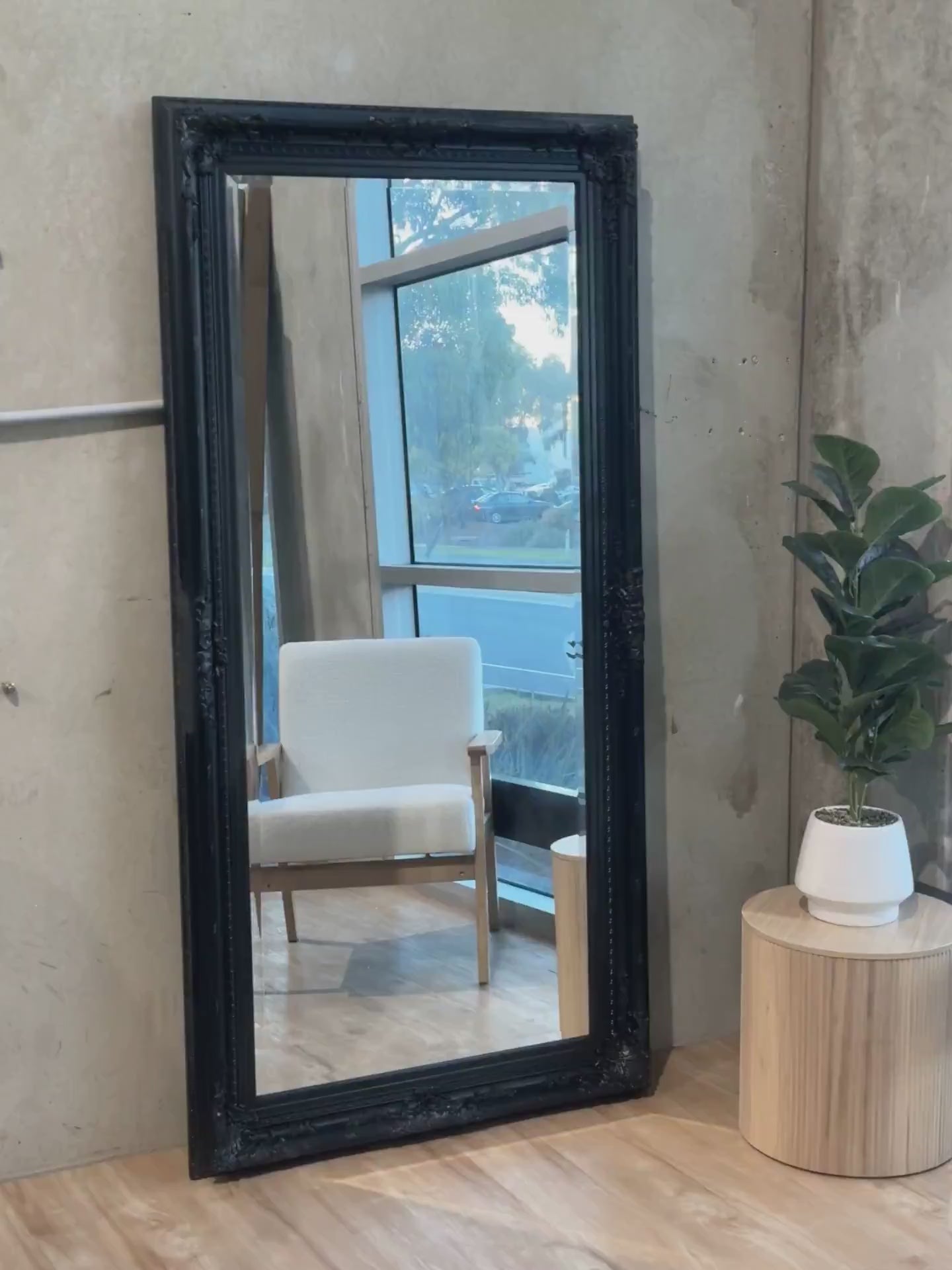 Load video: Ornate Vienna Mirror - Black - 180cm x 90cm